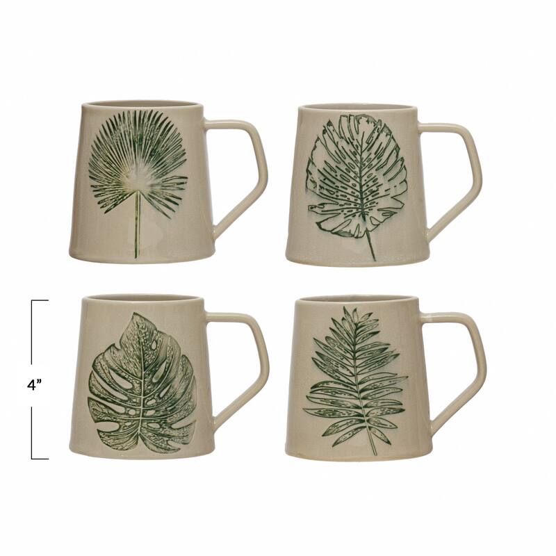 Stoneware Mug with Debossed Leaf - 5.3"L x 3.9"W x 4.1"H