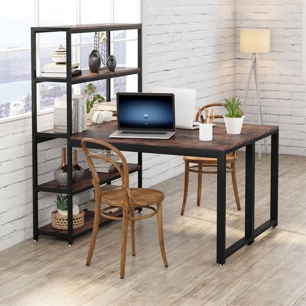 90 Computer Desk With Storage Shelves Two Person Desk Face Face Desk Overstock 31315714