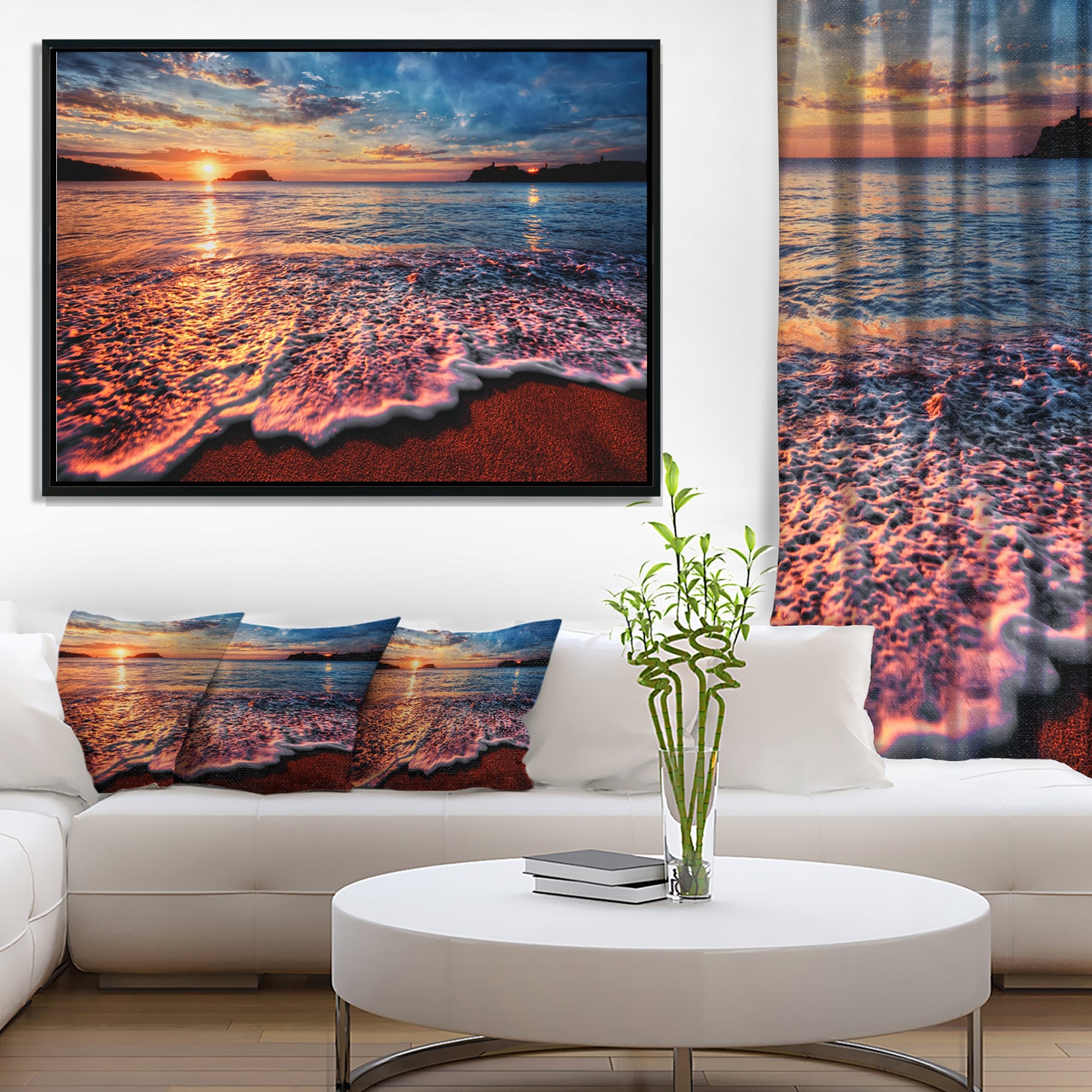 Shop Designart Peaceful Evening Beach View Seascape Framed Canvas Art Print Overstock 18957209