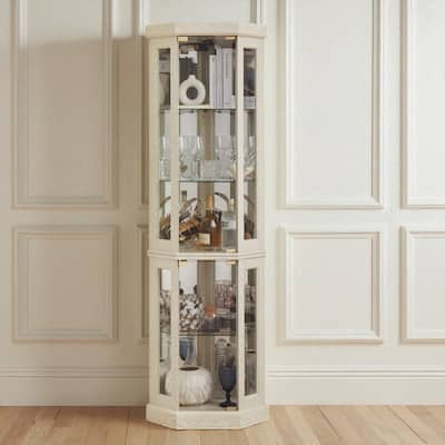 Lighted Corner Curio Cabinet with Glass Doors, Adjustable Shelves & Mirrored Back, Elegant Display Case for Collectibles