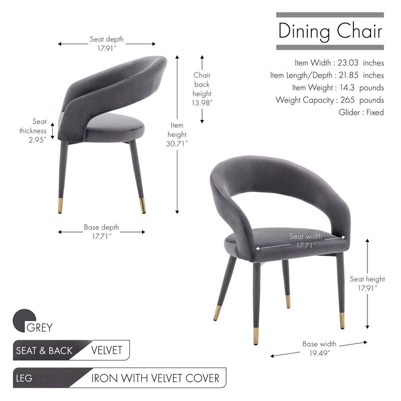 Porthos Home Xan Velvet Upholstered Dining Chair with Velvet Covered Iron Legs