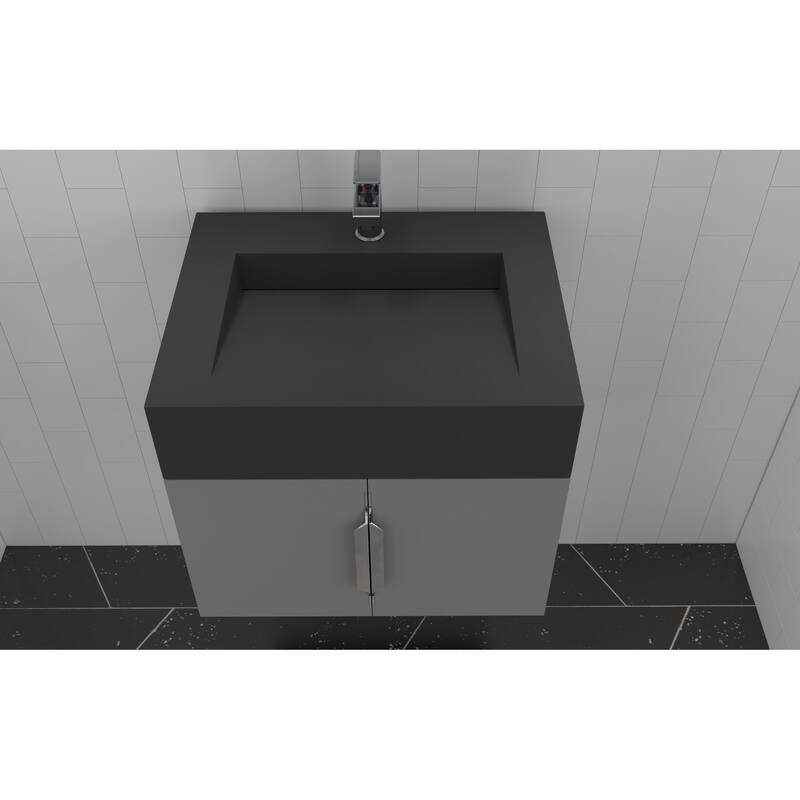 Nile 24-Inch Wall Mounted Bathroom Vanity Set w/ Black Top