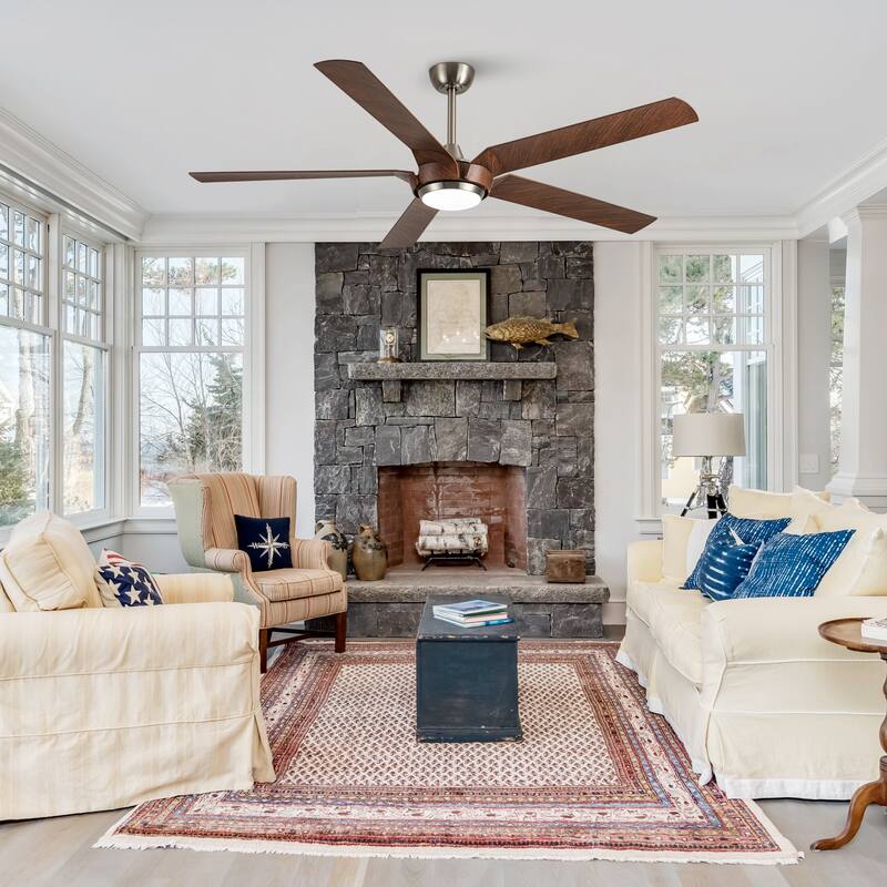 65-in Brushed Nickel Industrial Downrod Mount Windmill Large Ceiling Fan with Remote and LED Light