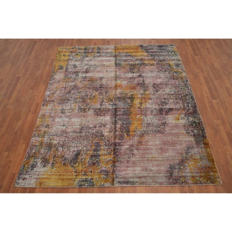 Hand Knotted Oriental Viscose Silk Carpet Modern Abstract Multi-Colored Abstract Area Rug - 8' 3'' X 6' 10''