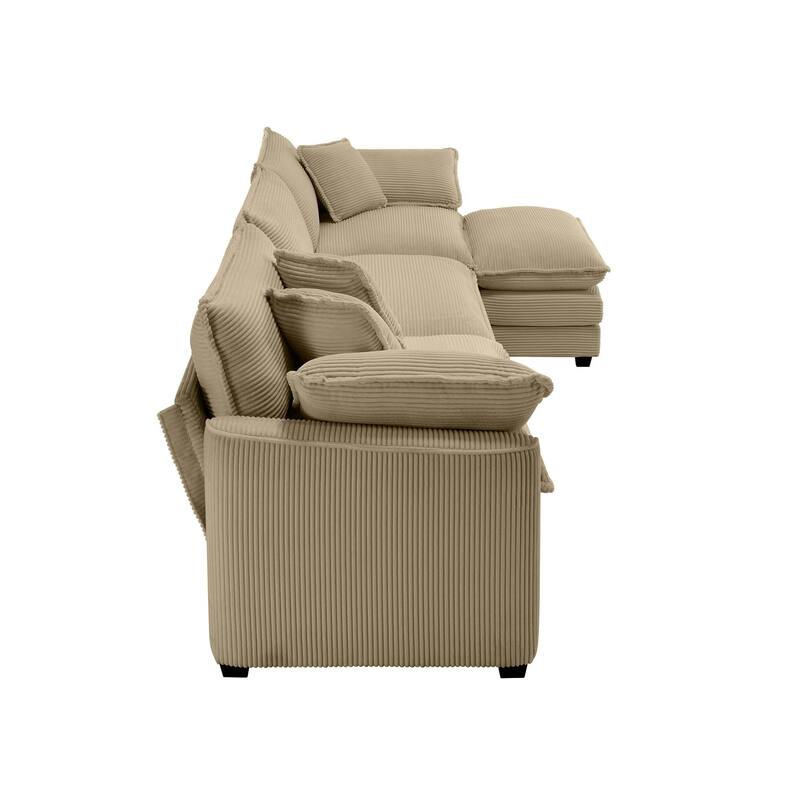 L-shaped Chaise Sectional Sofa with Ottoman and Double Cushions