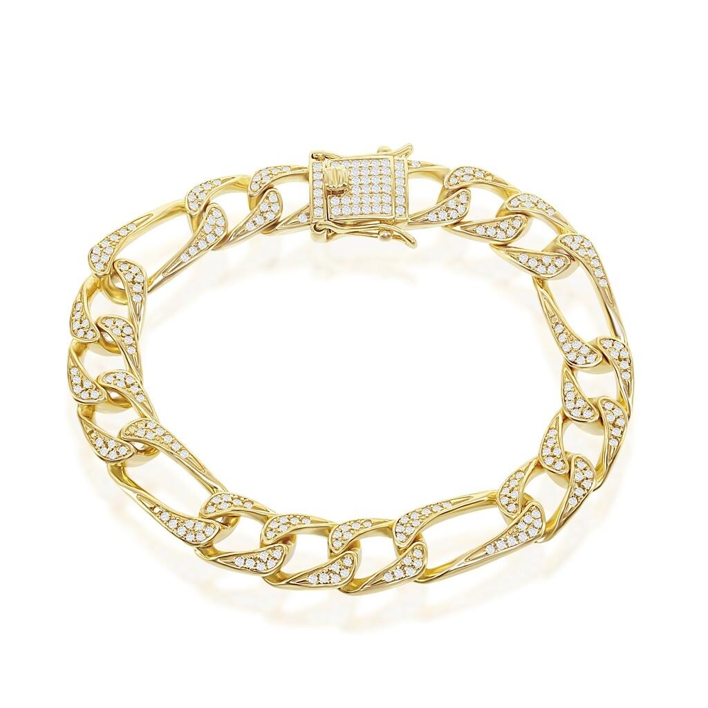UNITEDEAL 925 Sterling Silver 11 MM Wide Diamond Cut Figaro 10K Gold Plated Bracelet 7120 UNITEDEAL 925 Sterling Silver 11 MM Wide Diamond Cut Figaro 10K Gold Plated Bracelet 7120
