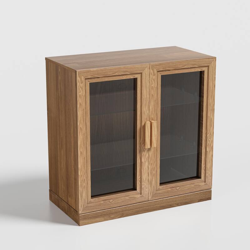 Wood Bookshelf Storage Cabinet with 2 Glass Door and Adjustable Shelf for Kitchen Bedroom Entryway Living Room Dinning Room