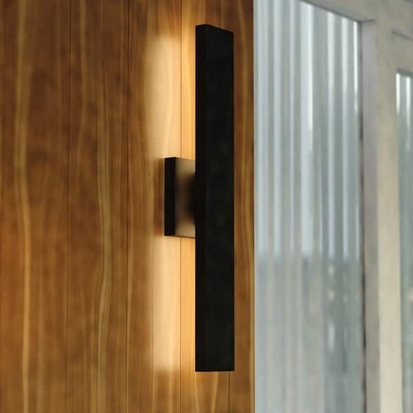 slide 2 of 9, VAXCEL Owen 1-Light Matte Black Contemporary Outdoor Wall Sconce, Rust-Resistant Aluminum, Frosted Acrylic Shade, Integrated LED