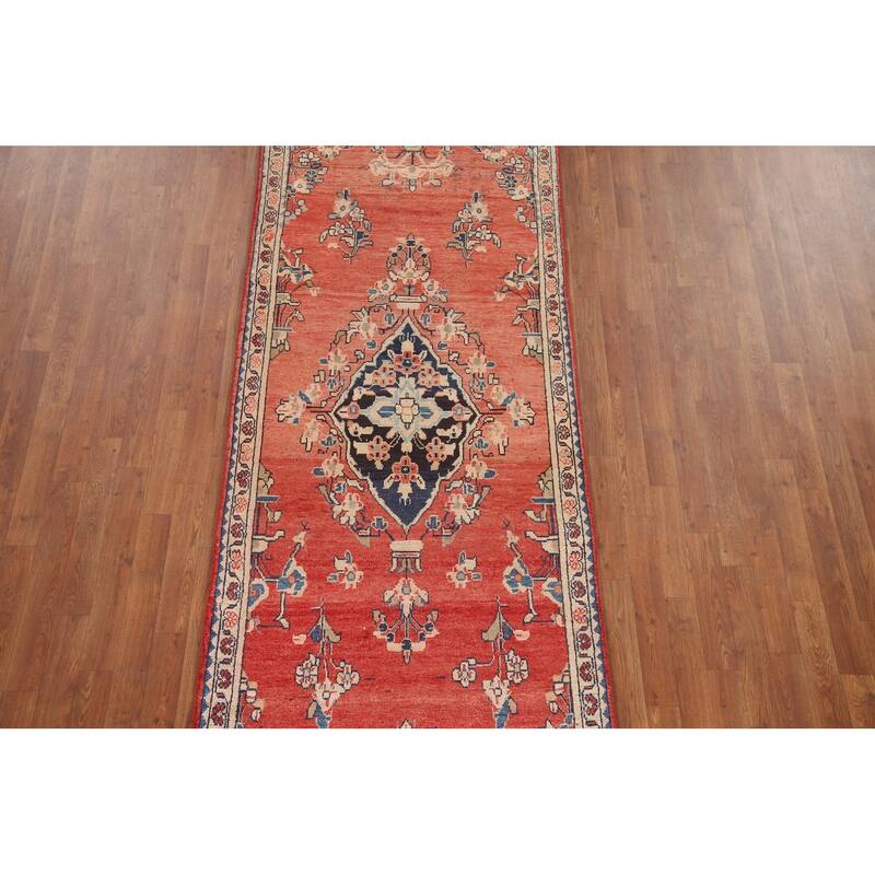 Hand Knotted Oriental 100% Wool Carpet Traditional Floral Red Mahal Runner Rug - 10' 3'' X 3' 4''