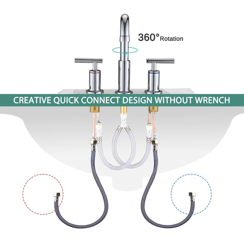 Modern 2 Handle 360° Swivel Bathroom Sink Faucet with Pop Up Drain and Aerator, Anti Corrosion, Anti Rust, Anti Splash