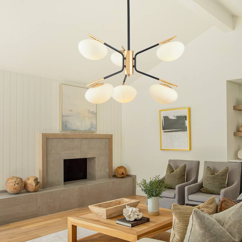 Modern Minimalism 6-Light Sputnik Chandelier with White Glass Oval Lampshade