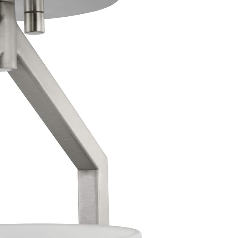 Vertex Collection One-Light Brushed Nickel Etched White Contemporary Semi-Flush Mount - 7.37 in x 5 in x 11.62 in