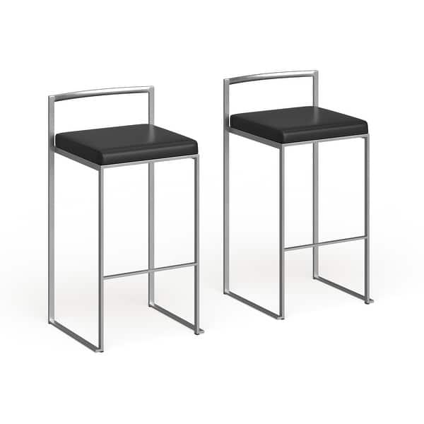 slide 2 of 7, Silver Orchid Forrest Stackable Faux Leather Bar Stools (Set of 2) - N/A Black