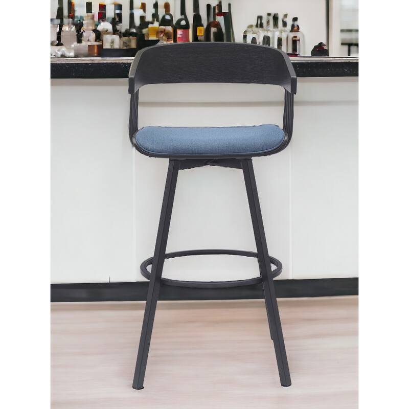 Modern Swivel Bucket Seat Bar Stool with Footrest and Armsrest Metal Frame for Kitchen Island - Blue-Black-31"