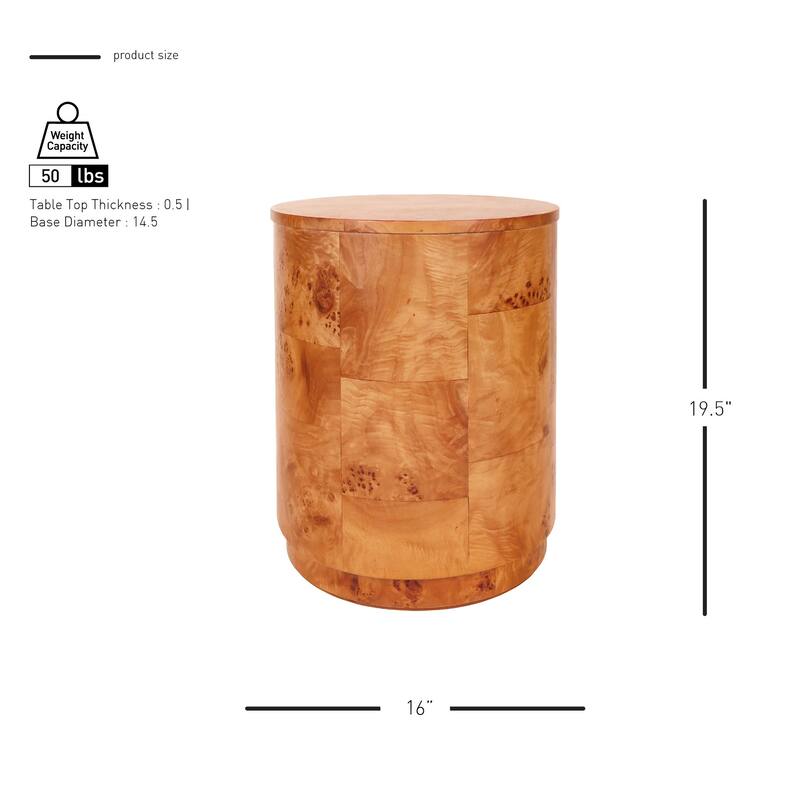 NPD Furniture Arsenio Burl Wood Round Coffee Table or Side/End Table