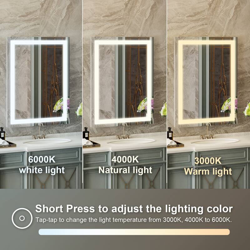 Wall Mounted LED Bathroom Mirror With Memory Function,Dimmable, Anti-Fog (Horizontal/Vertical)