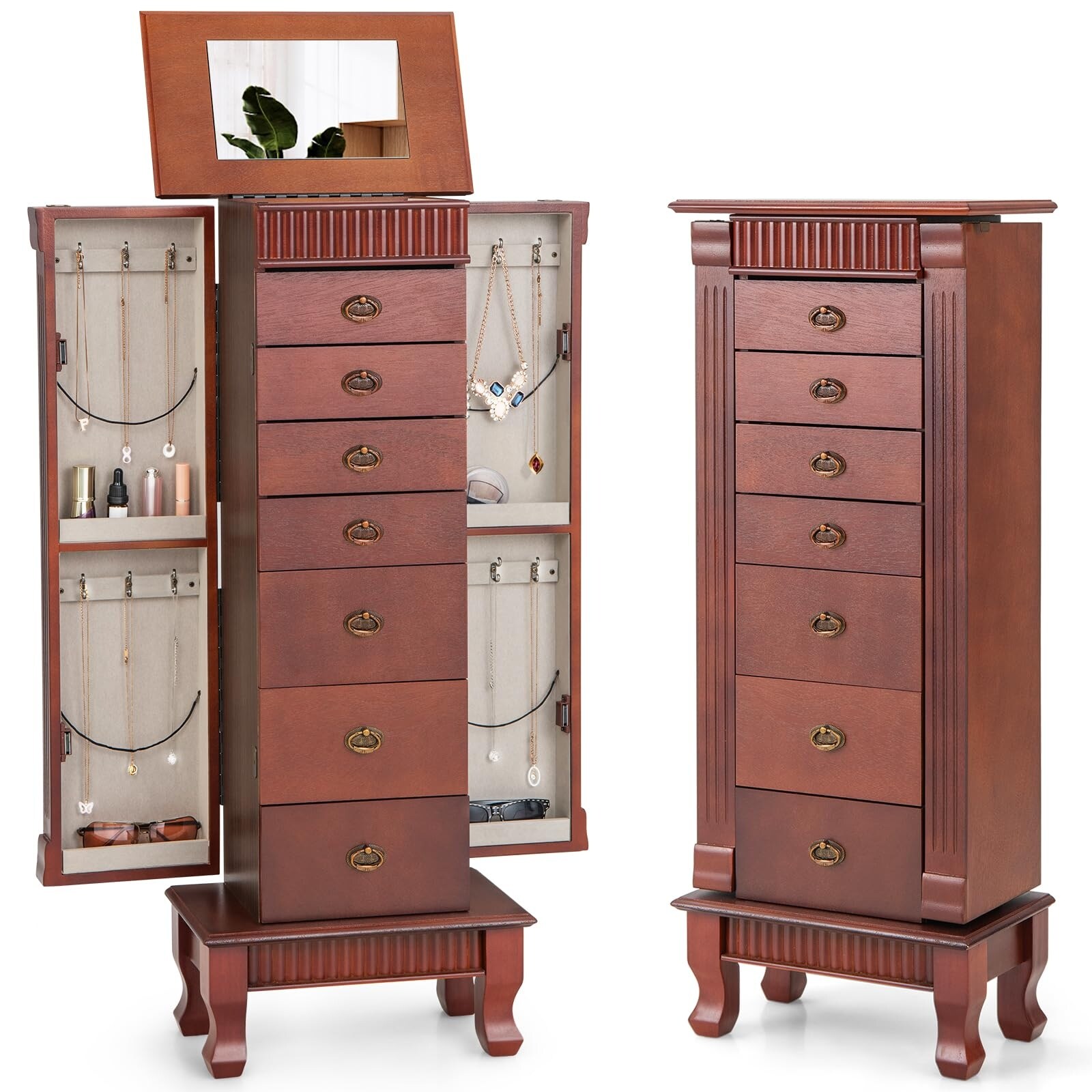 Standing Jewelry Armoire Cabinet Storage Chest with 7 Drawers 2 Side Doors 12 Necklace Hooks Standing Jewelry Armoire Bed Bath Beyond 42334599