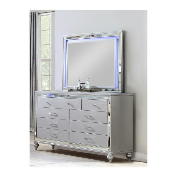 silver diamond dresser Silver Crushed Diamond Crystal Mirrored 6 Drawer Chest