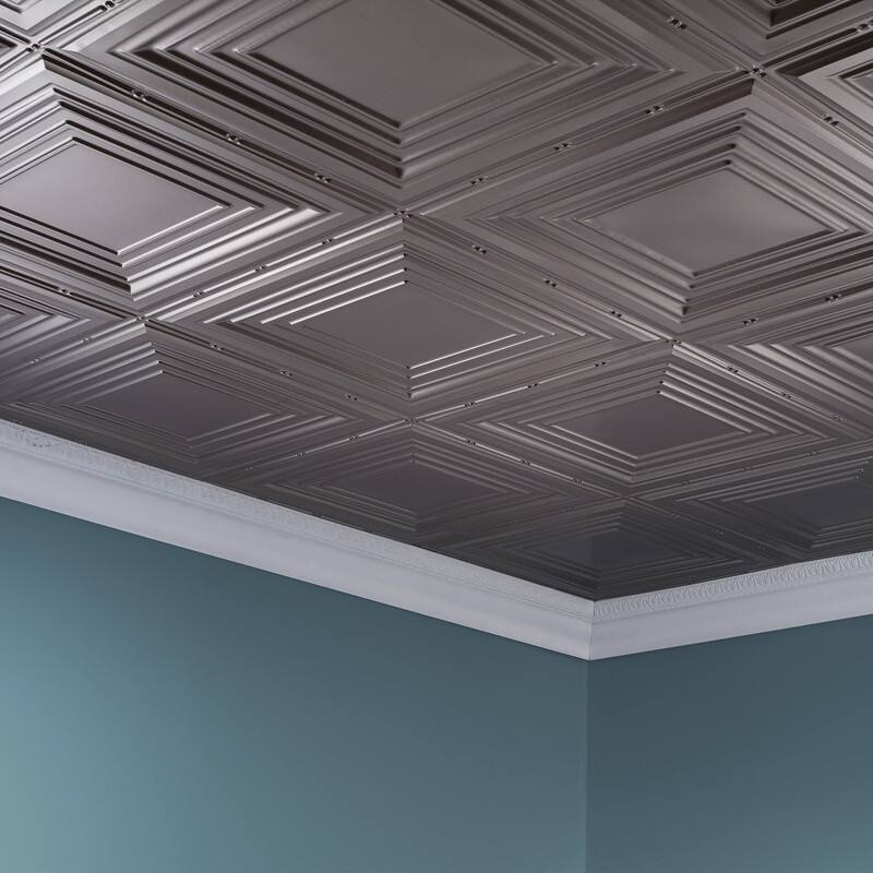 FASÄDE Traditional Style 3 Decorative Vinyl 2ft x 4ft Glue Up Ceiling Panel in Brushed Nickel (5 Pack)