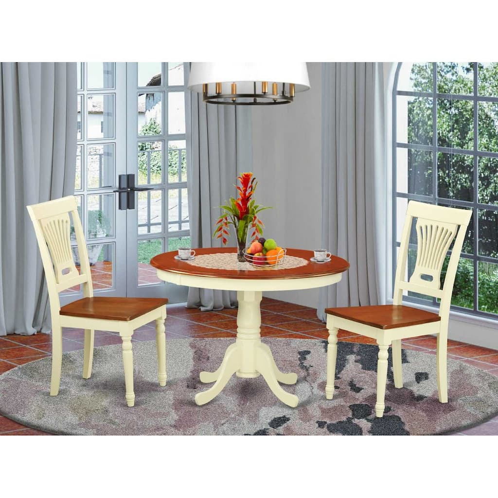 HomeStock 3-Piece Buttermilk & Cherry Finish Solid Wood Top Dining Table with 2 Chairs