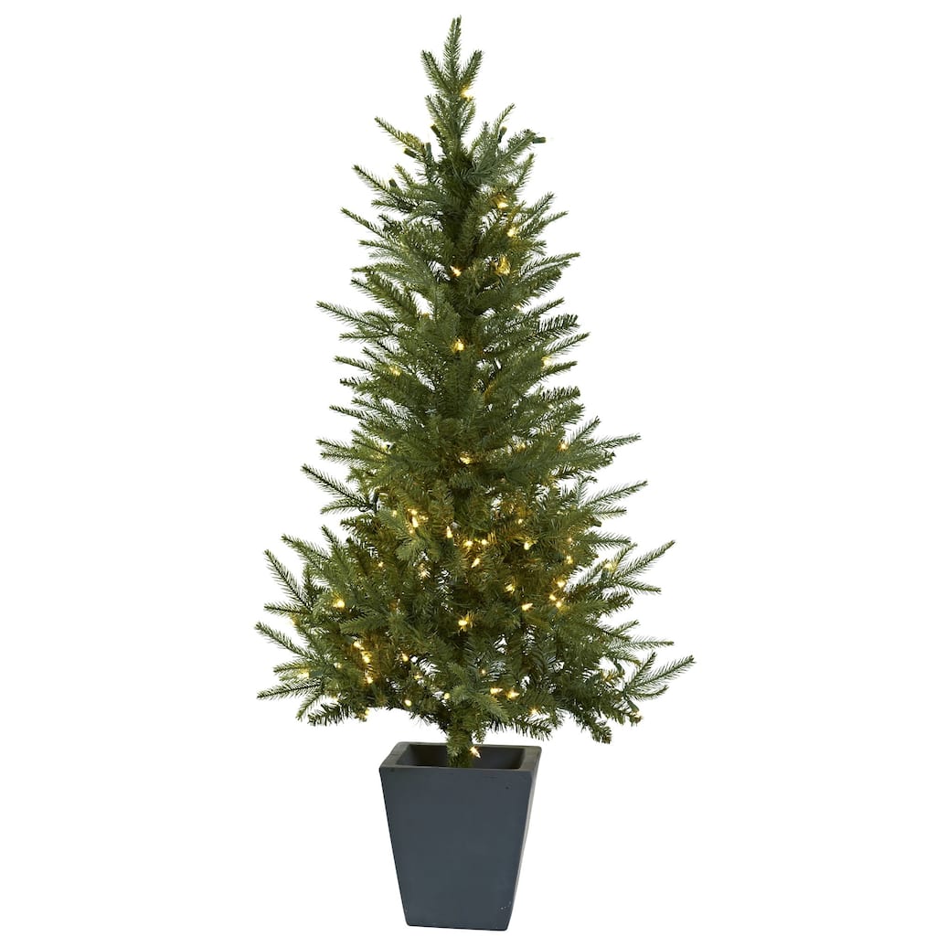 4.5' Pre-Lit Pine Artificial Christmas Tree in Decorative Planter, Clear Lights - 4.5 Foot
