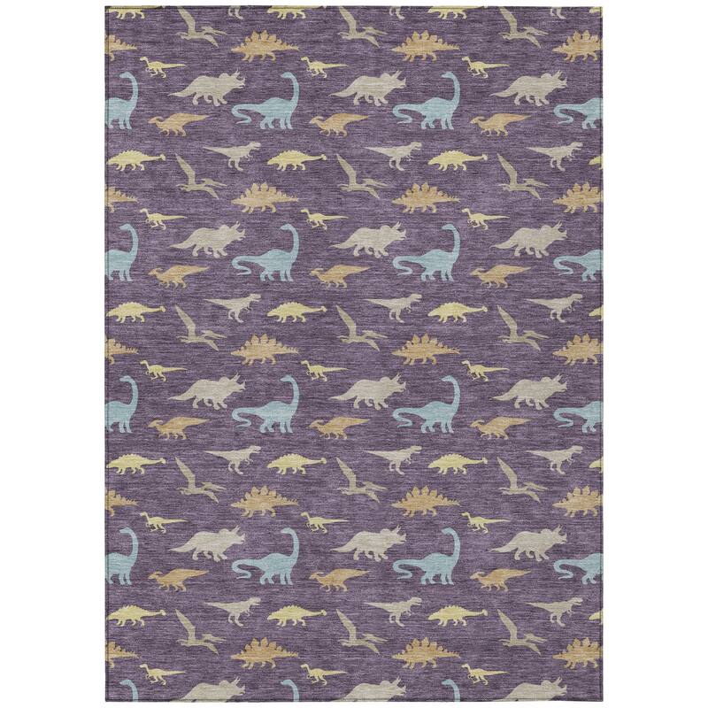 Machine Washable Indoor/ Outdoor Modern Dinosaur Chantille Rug