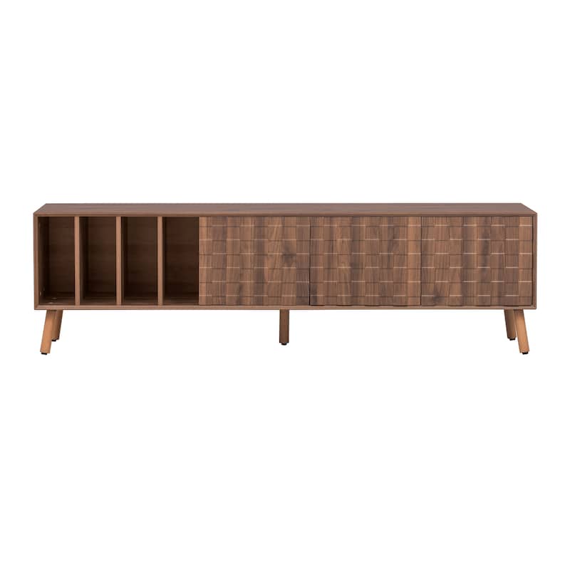 TV Stand with Sliding Doors and Shelves, Entertainment Center with Storage, Media Console Table with 5 Solid Wood Legs