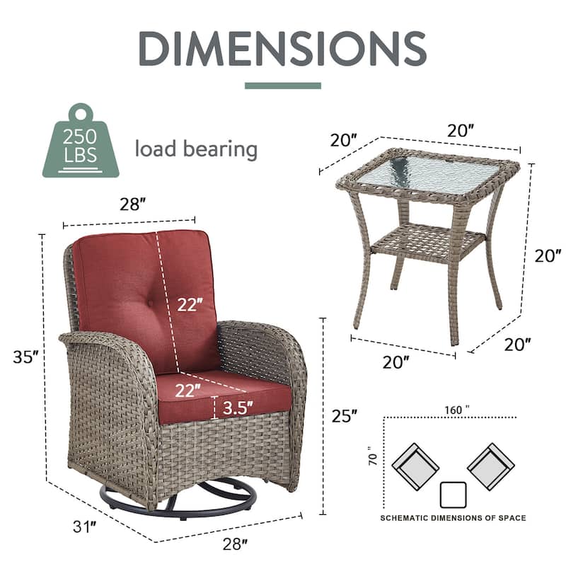 Pocassy Patio Swivel Rocker Chairs with Side Table