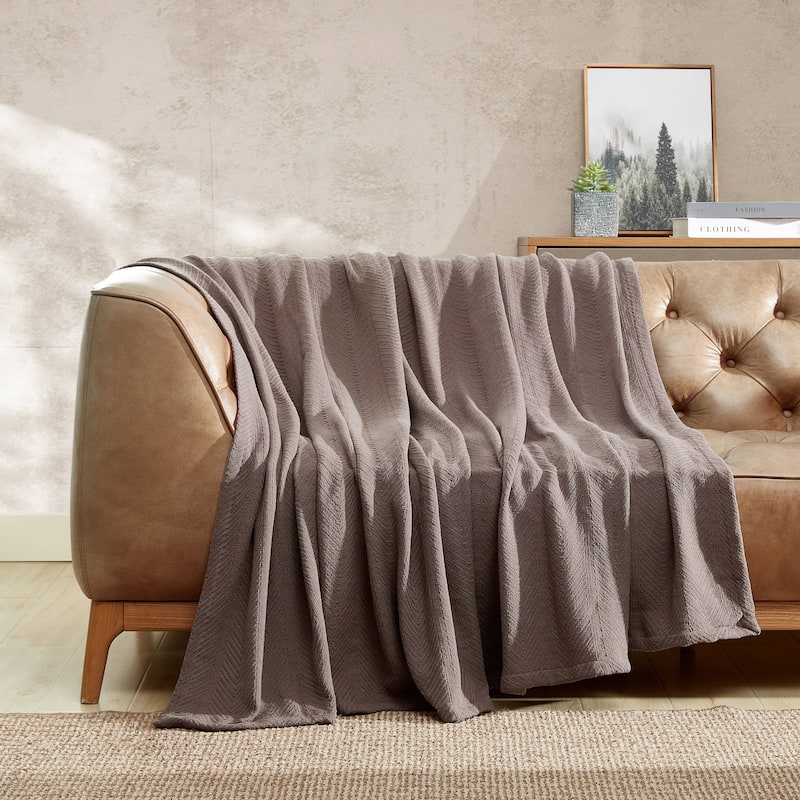 Eddie Bauer Herringbone Cotton Reversible Blanket - Twin - Mushroom