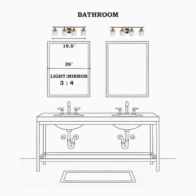 Modern Black Gold Bathroom Vanity Light Hammered Glass Wall Sconces Lamps with 1/2/3/4 Lights