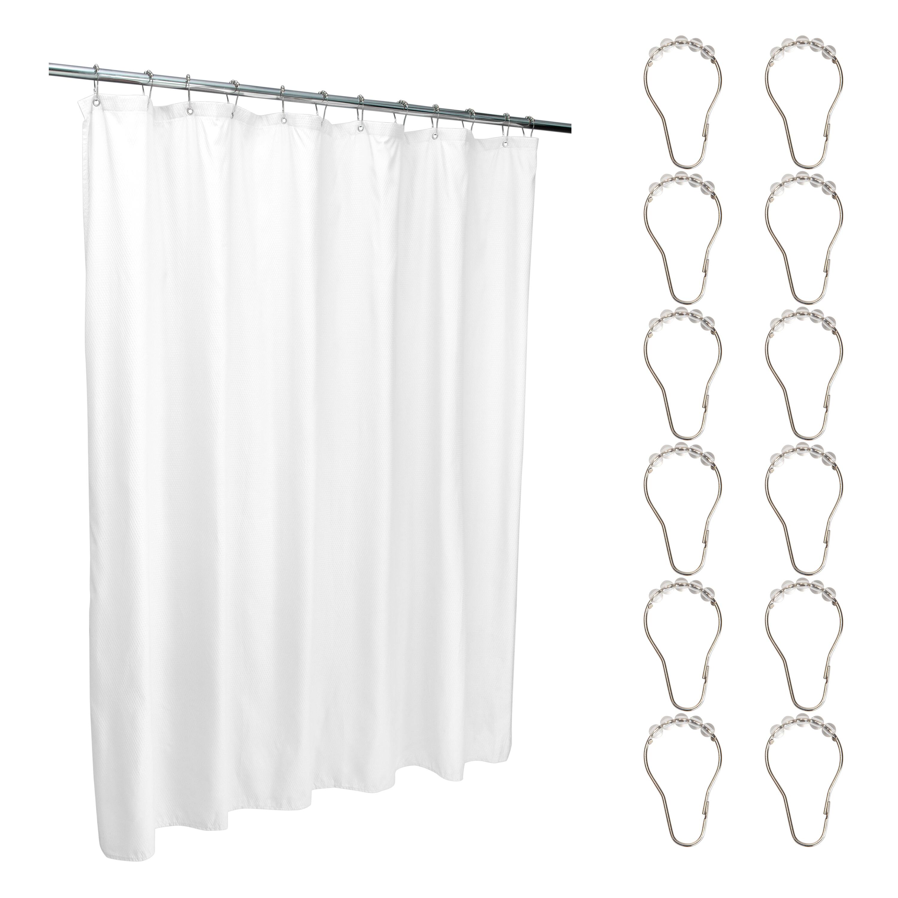 Bath Bliss Microfiber Shower Curtain Liner and 12 Pack Roller Ring Set