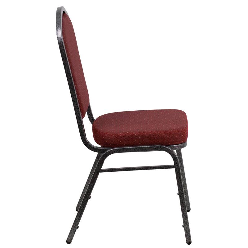 Hercules Series Crown Back Stacking Banquet Chair with Burgundy Patterned Fabric and 2.5-inch Thick Seat and Silver Vein Frame