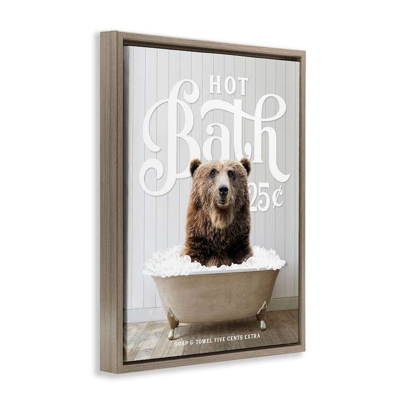 Stupell Vintage Bathroom Bear Ad Framed Floater Canvas Wall Art Design by Lettered and Lined