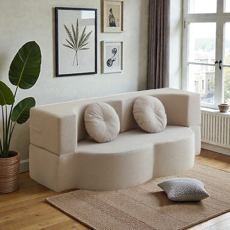 2 in 1 Folding Sofa Bed with Pillow, Twin Sleeper Floor Couch Futon Loveseat, No Assembly Required