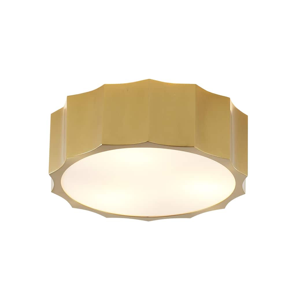 3 Light Brass Iron Flush Mount With White Bottom Diffuser