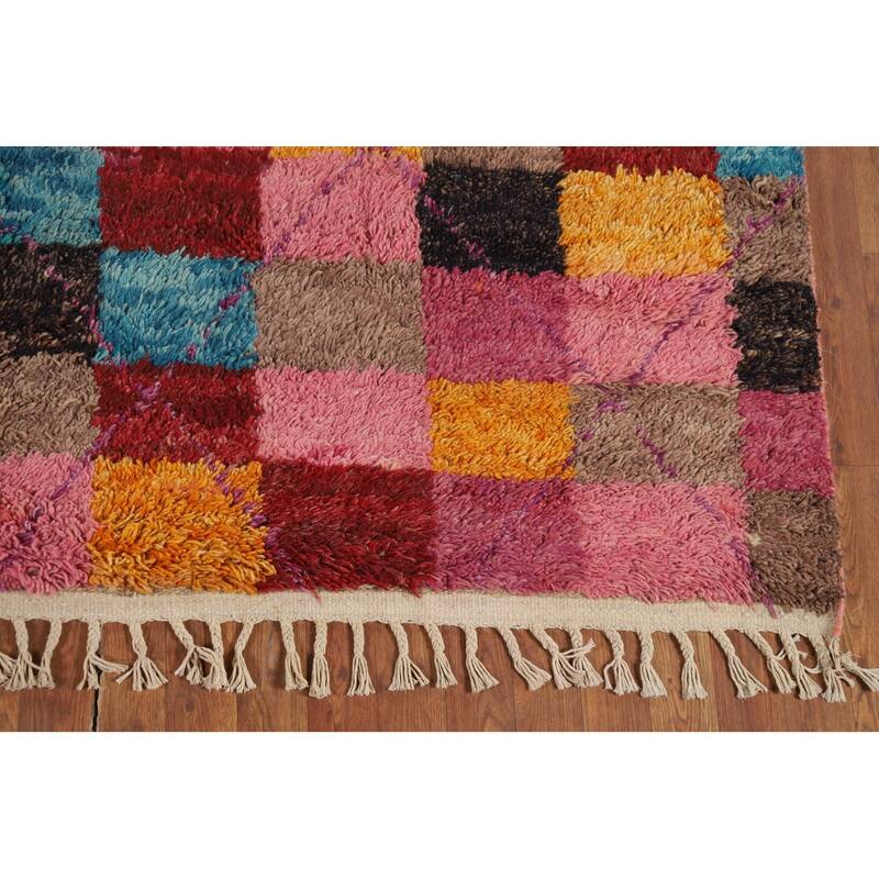 Checkered Plush Moroccan Oriental Area Rug Handmade Wool Carpet - 6'6" x 10'9"
