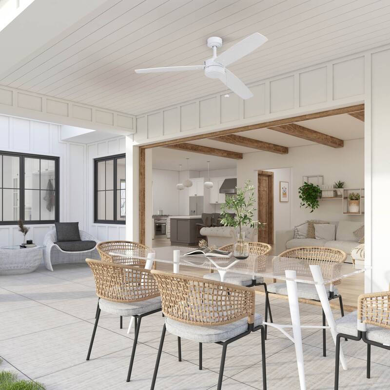 52" Prominence Home Journal White Contemporary Indoor/Outdoor Ceiling Fan with No Light, Pull Chain