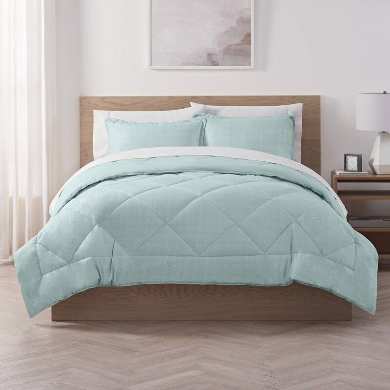 Serta Supersoft Cooling Bed Set, Reversible Comforter Set - Pale Green - Twin - Twin XL