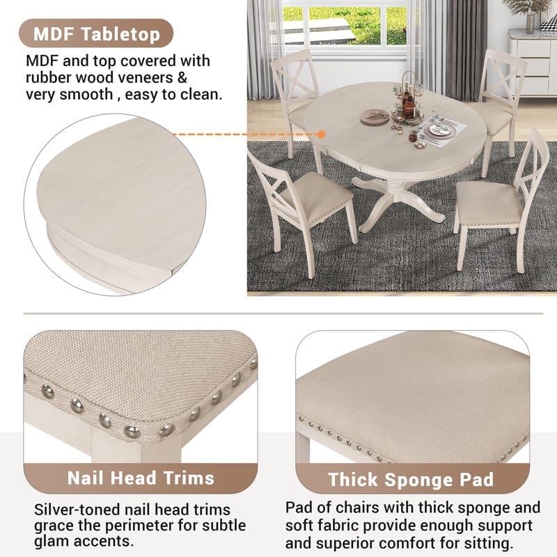 Modern Dining Table Set for 4,Round Table and 4 Kitchen Room Chairs,5 Piece Kitchen Table Set for Dining Room,Breakfast Nook