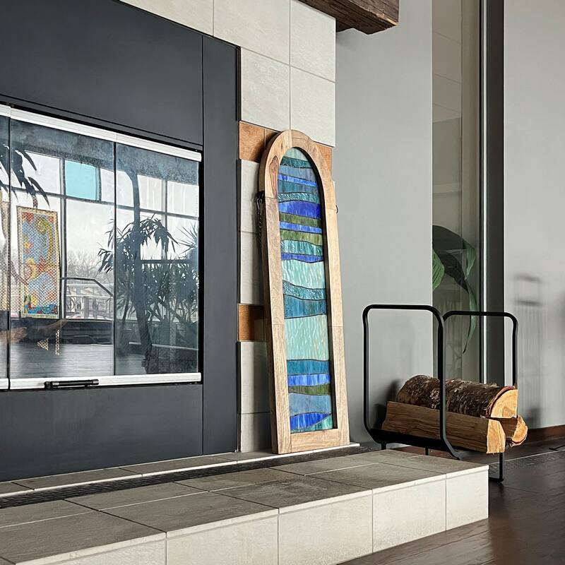 River of Goods 36-Inch Geometric Wave Pattern Stained Glass Window Panel - 12" x 1" x 36"