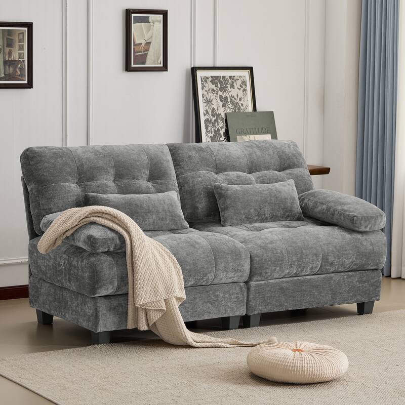 Loveseat 2-Seater Sofa Couch with 2 Pillows, 4-Position Reclining Sleeper Sofa Couch with Adjustable Backrest