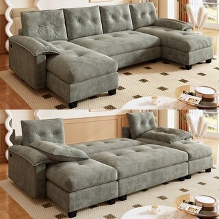 U Shaped Sleeper Sofa With Pull Out Bed Removable Armrests USB Ports ...