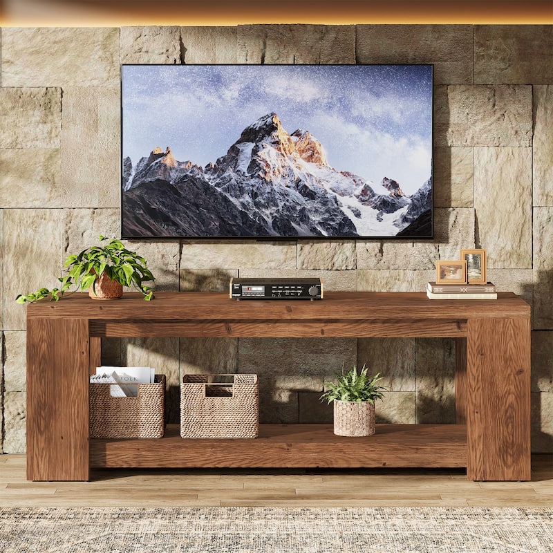 Solid Wood TV Stand, Media Console with Open Shelves, TV Entertainment Center Living Room Bedroom Accent Television Stand