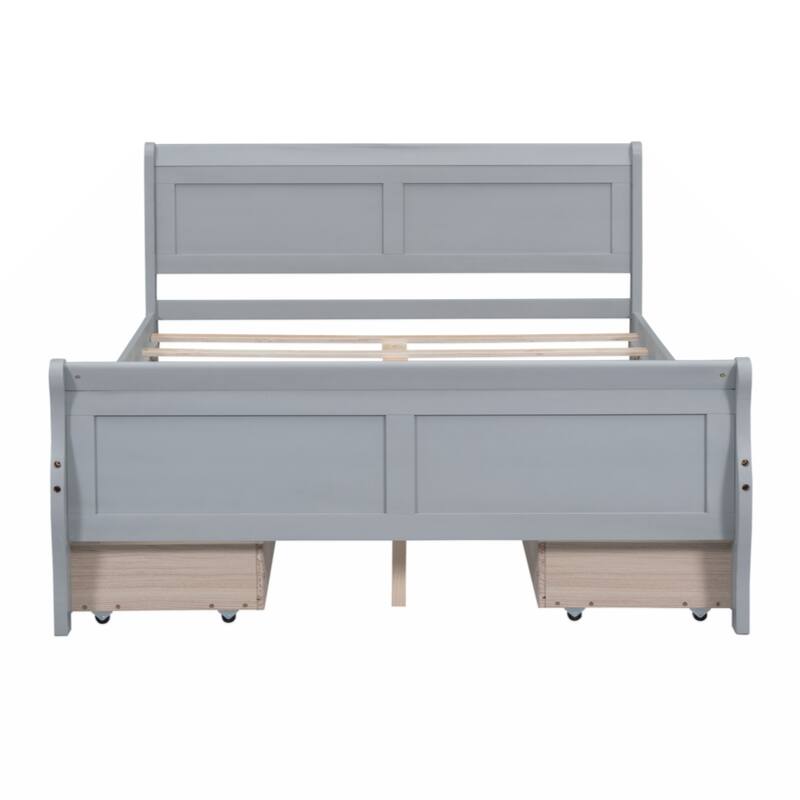 Full Size Wood Platform Bed with 4 Drawers and Streamlined Headboard & Footboard