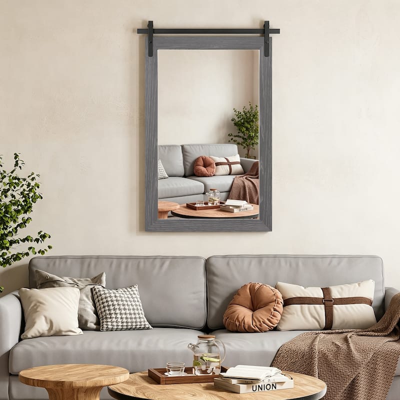 Farmhouse Barn Door Solid Wood Frame Bathroom Vanity Wall Mirror