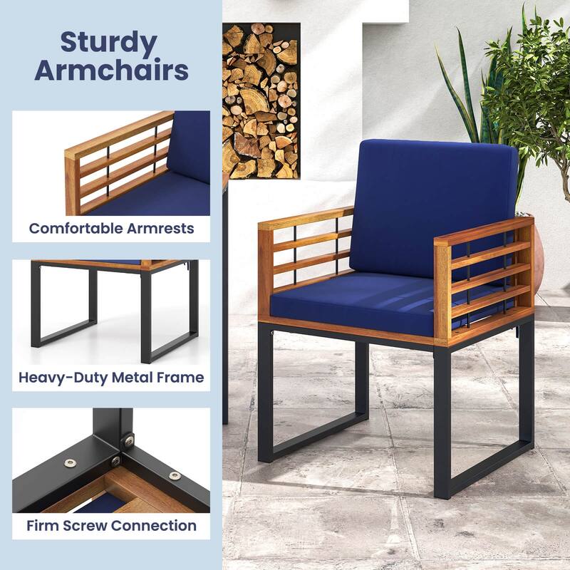 Costway Acacia Wood Outdoor Dining Chairs Set of 4 with Soft Cushions - See Details