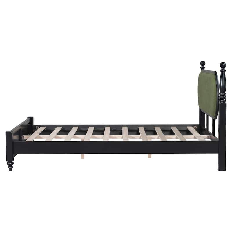 Christopher Knight Home - Alderwick Modern Upholstered Headboard Wood Low-Profile Platform Bed with Slatted Support