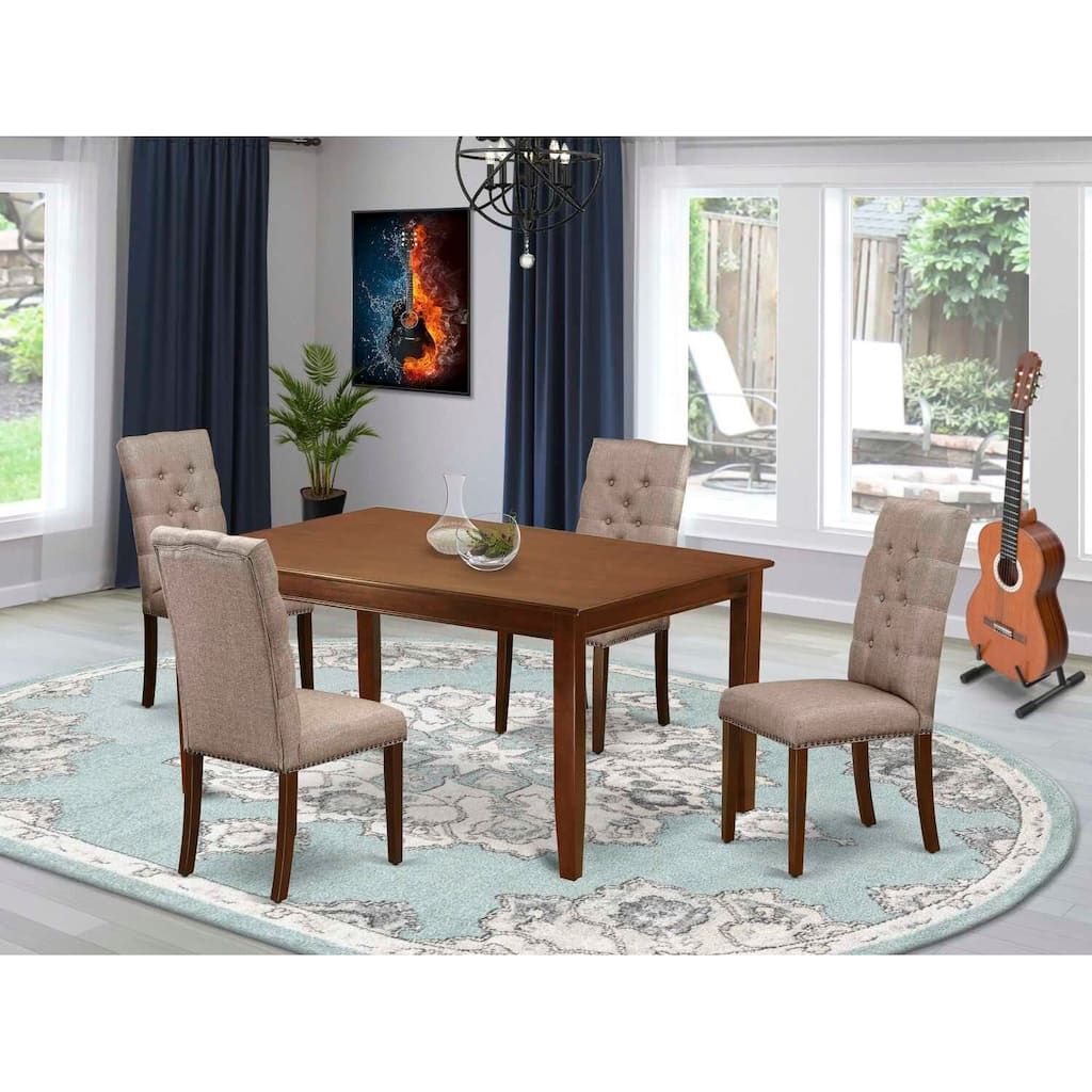 HomeStock 5-Pc Mahogany Finish Solid Wood Top - Rectangular Dining Room Set with High Back - Seats 4