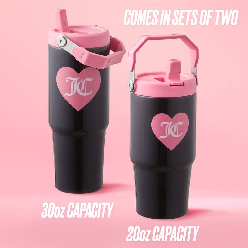 Juicy Couture Flip Flow Hydration Stainless Steel Screw Top Tumbler with Flip Straw 2-Pack