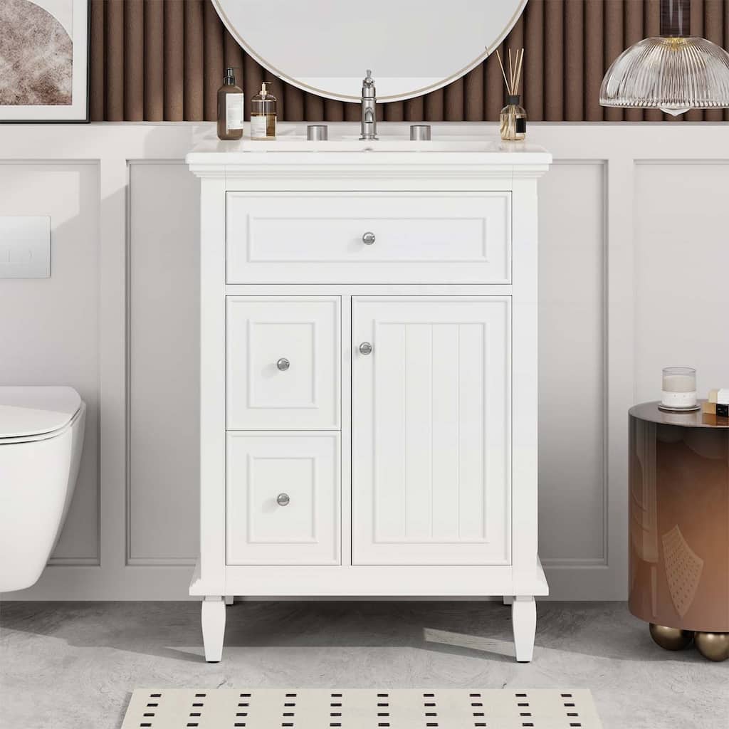 Freestanding Vanity Set with One Flip Drawer and Two Drawers